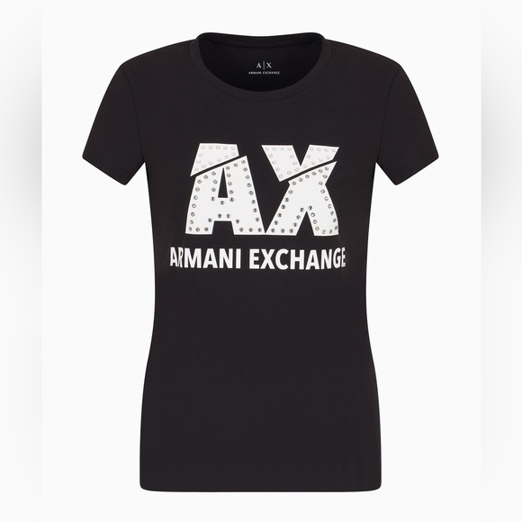 Armani Exchange Slim fit T-shirt with rhinestone logo - Picture 1 of 2